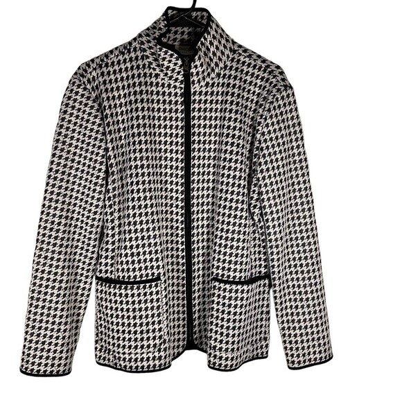 Chicos Women’s Blazer Jacket Size 1 Medium Black and White Herringbone Zip‎ Up - Picture 1 of 8